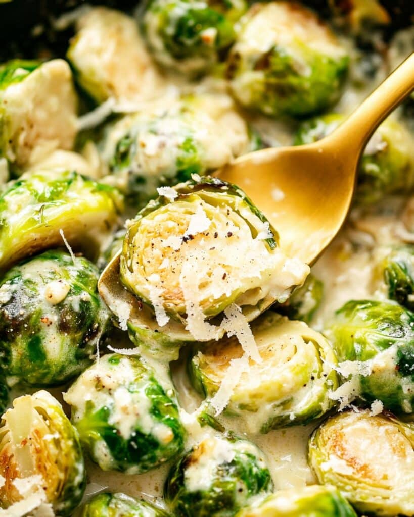 Creamy Parmesan Garlic Brussels Sprouts Recipe