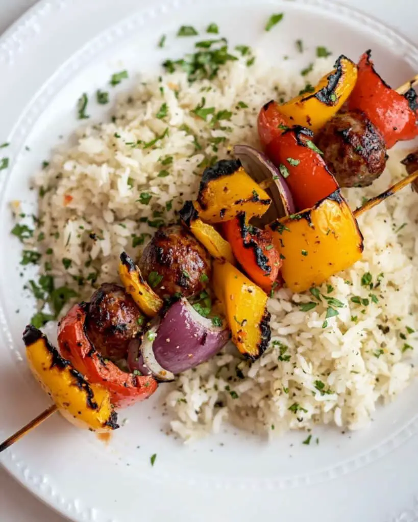 Grilled Hot Honey BBQ Smoked Sausage Skewers Recipe