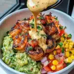Grilled Shrimp Bowl with Avocado, Corn Salsa & Creamy Garlic Sauce Recipe