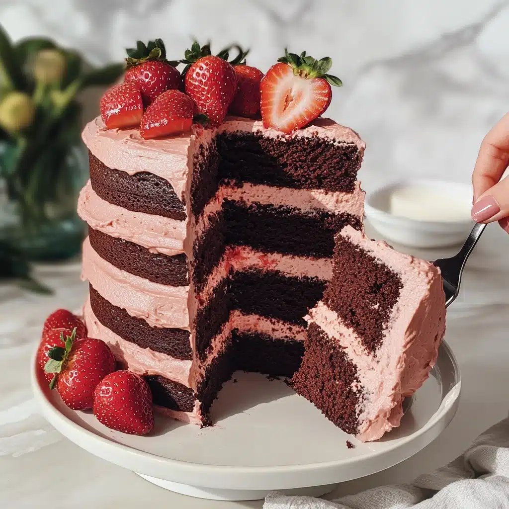 Decadent Strawberry Chocolate Layer Cake Recipe - Recipe Image