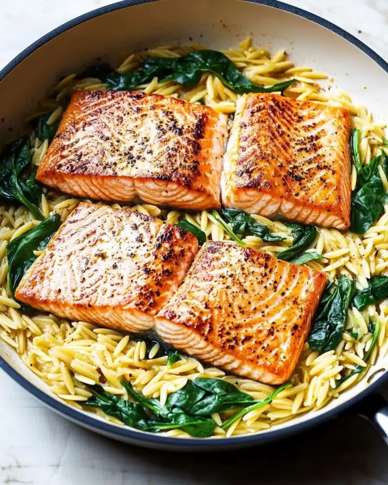 One Skillet Salmon with Lemon Orzo Recipe