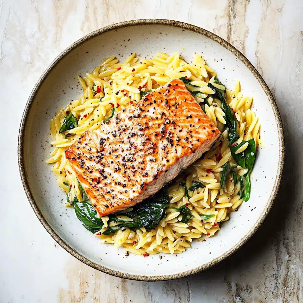 One Skillet Salmon with Lemon Orzo Recipe - Recipe Image