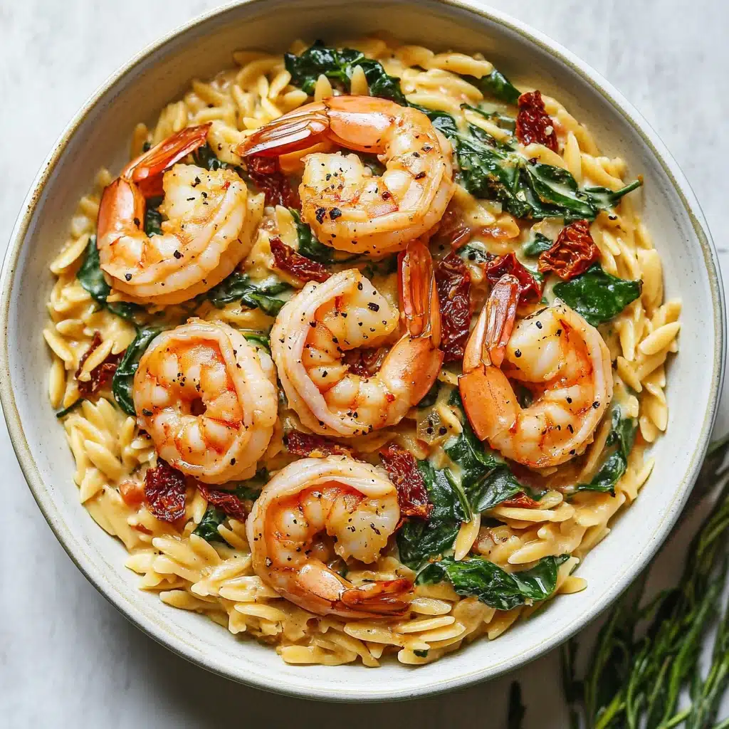Creamy Shrimp Orzo with Sun-Dried Tomatoes and Spinach Recipe - Recipe Image