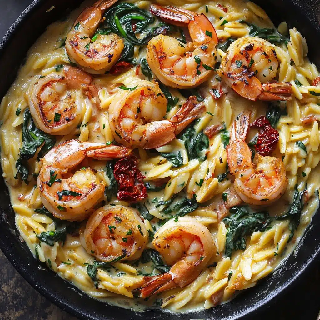 Creamy Shrimp Orzo with Sun-Dried Tomatoes and Spinach Recipe - Recipe Image