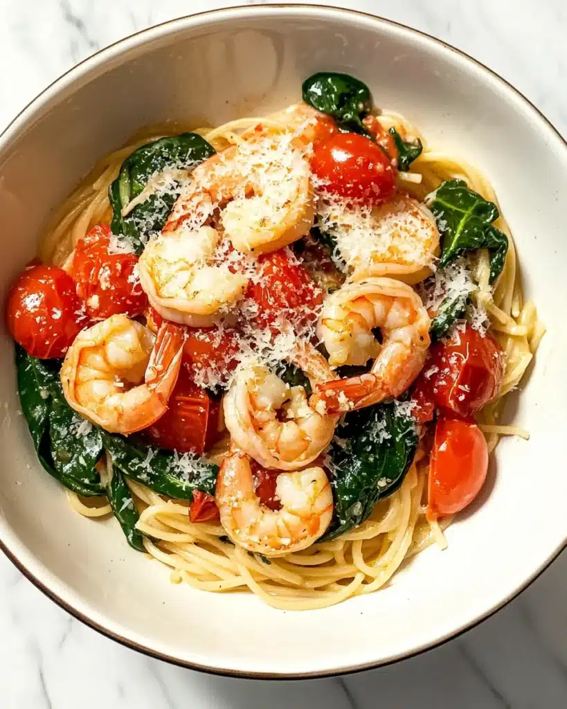 Tomato Spinach Shrimp Pasta Recipe