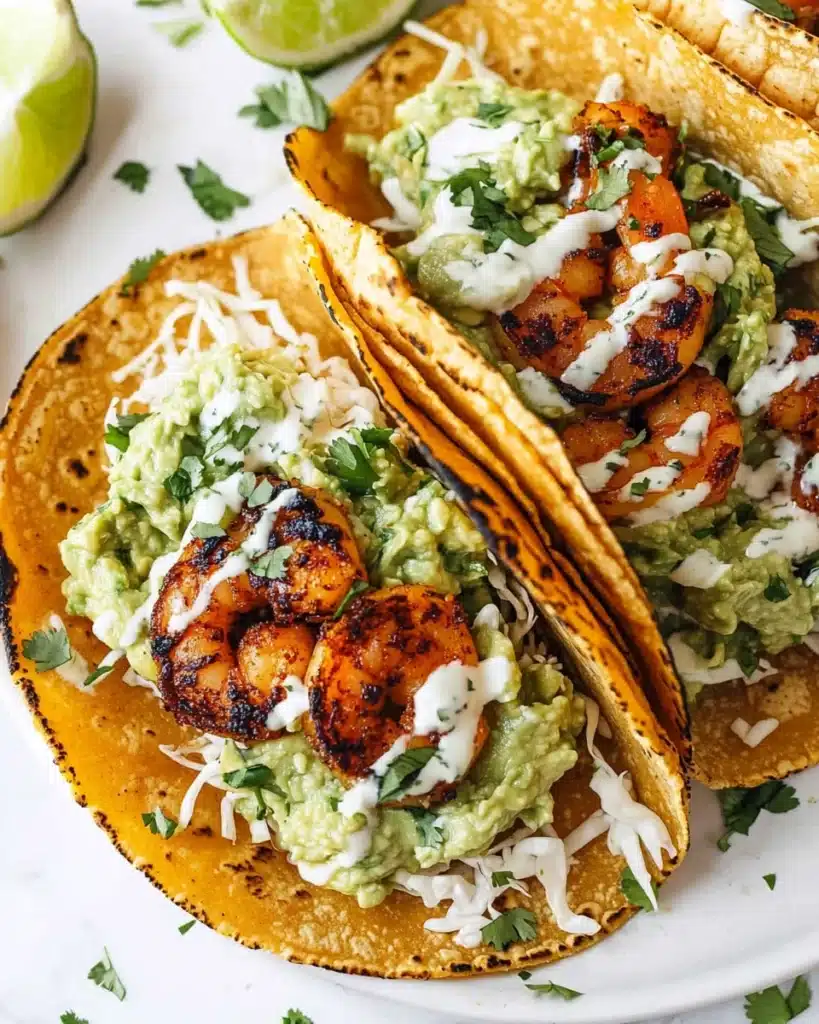 Spicy Shrimp Tacos with Garlic Cilantro Lime Slaw Recipe