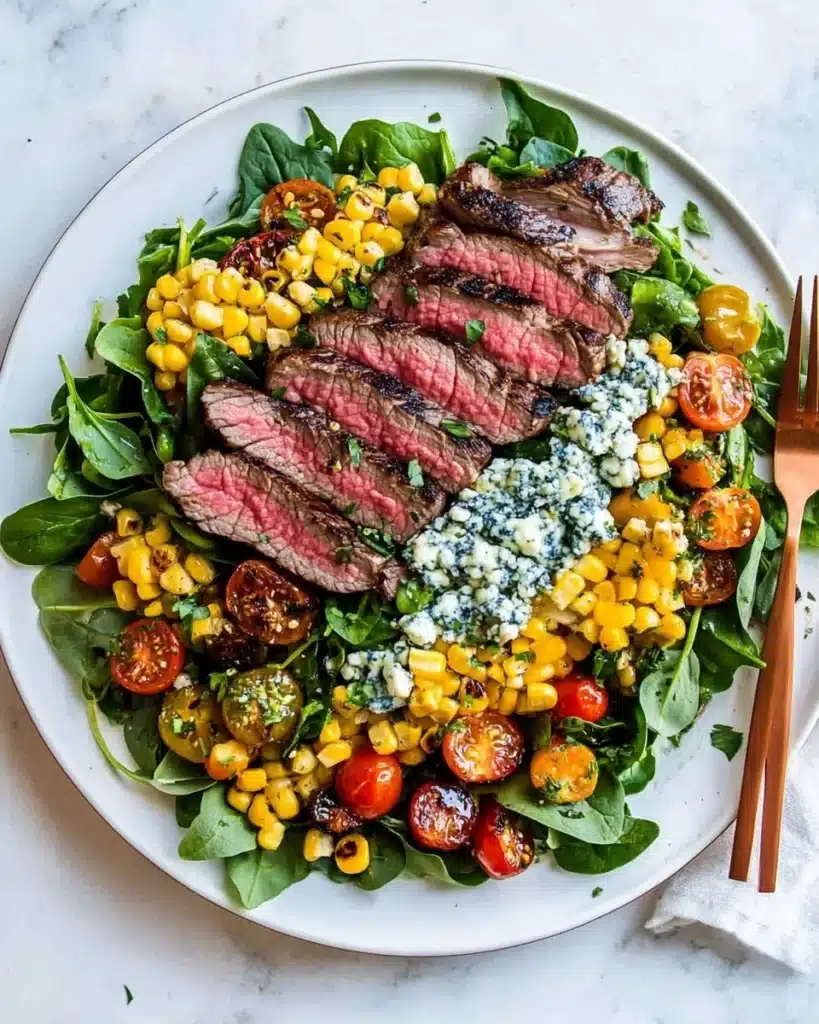 Balsamic Steak Gorgonzola Salad with Grilled Corn Recipe