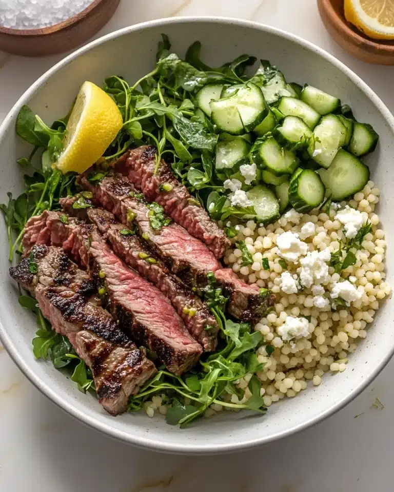 Grilled Skirt Steak with Lemon Herb Couscous Salad Recipe