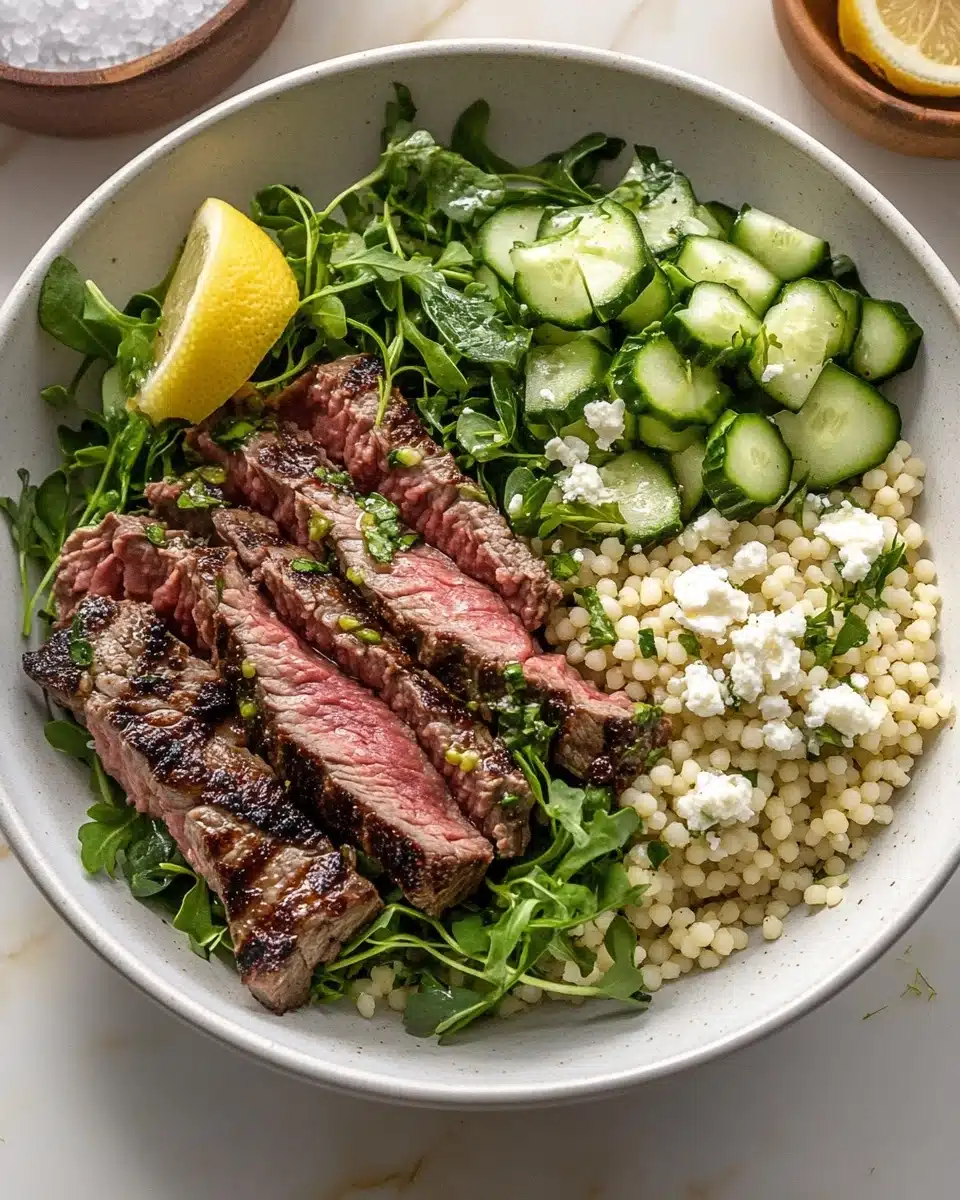 Grilled Skirt Steak with Lemon Herb Couscous Salad Recipe