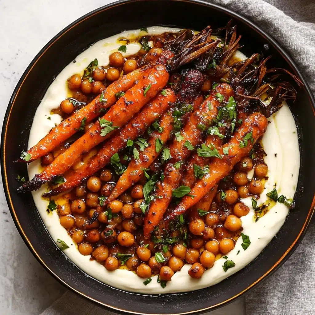 Spicy Maple Roast Carrots with Crispy Chickpeas and Yogurt Sauce Recipe - Recipe Image