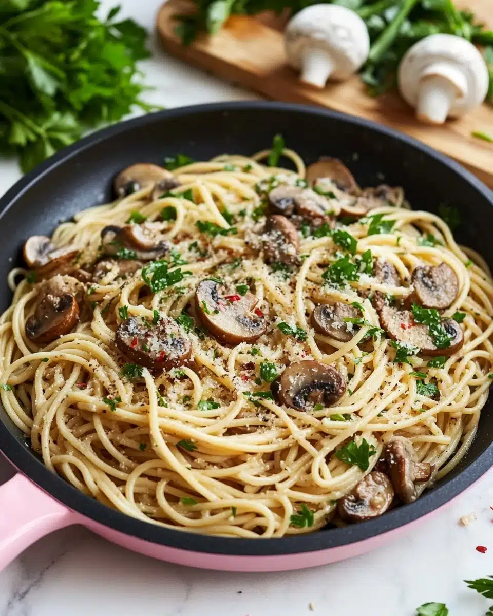 Mushroom and Garlic Spaghetti Dinner Recipe - Recipe Image