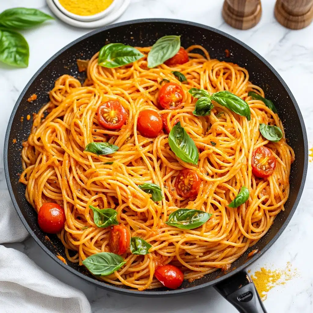 One Pot Cherry Tomato Basil Pasta Recipe - Recipe Image