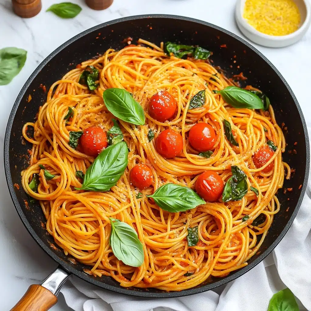 One Pot Cherry Tomato Basil Pasta Recipe - Recipe Image