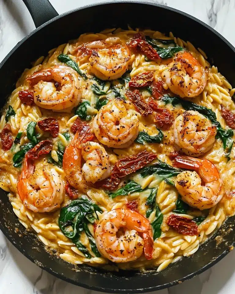 Creamy Shrimp Orzo with Sun-Dried Tomatoes and Spinach Recipe