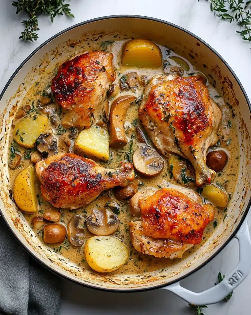 Herb Roasted Chicken in Creamy White Wine Sauce Recipe