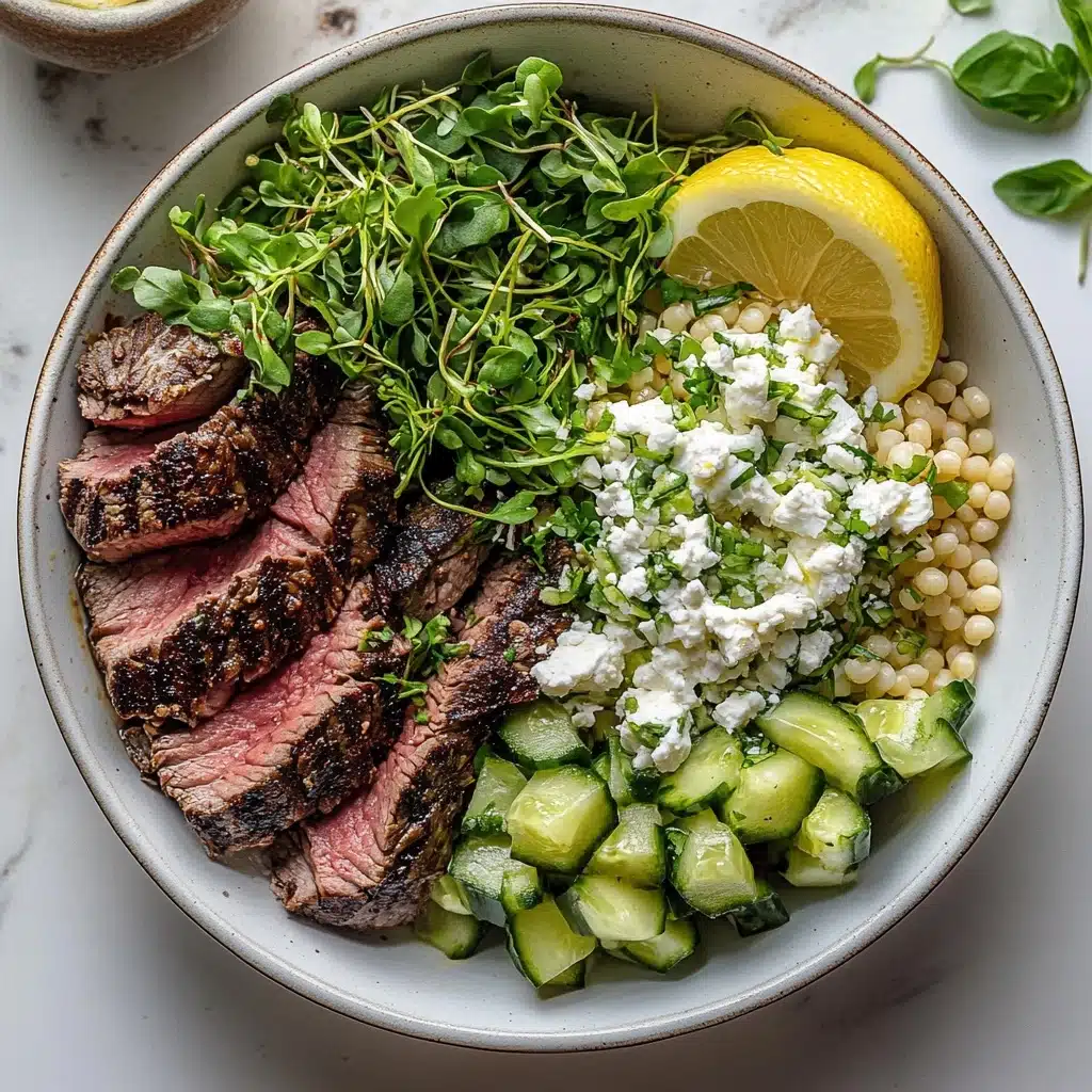 Grilled Skirt Steak with Lemon Herb Couscous Salad Recipe - Recipe Image