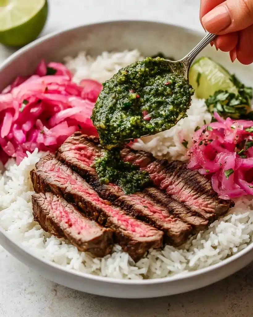 Skirt Steak Rice Bowls with Chimichurri Sauce Recipe