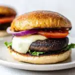 Portobello Mushroom Burger with Mozzarella, Roasted Peppers and Pesto Mayo Recipe