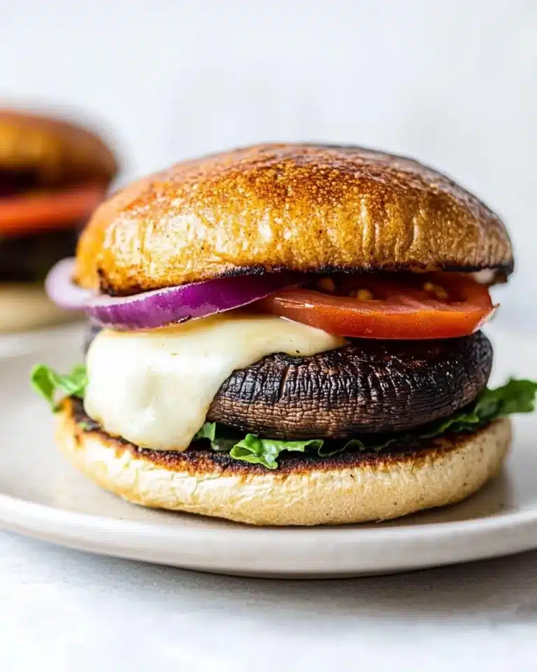 Portobello Mushroom Burger with Mozzarella, Roasted Peppers and Pesto Mayo Recipe