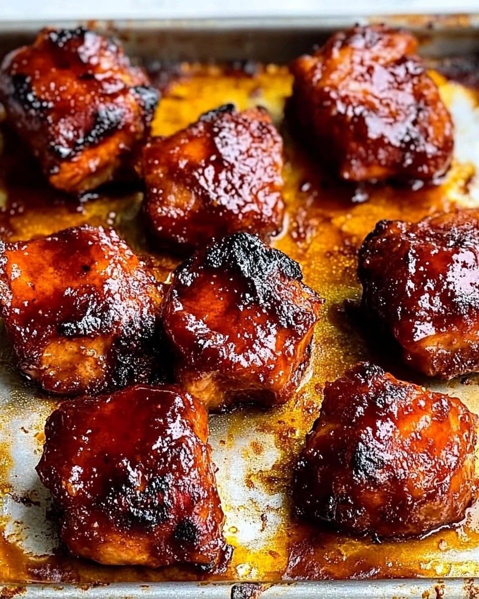 Oven BBQ Chicken Thighs with Peach Preserves, BBQ Chicken Thighs with Peach Preserves, Easy Oven BBQ Chicken, Juicy Chicken Thighs with Fruit Glaze, Sweet and Tangy Chicken Dinner A white plate decorated with red and white flowers is filled with a pile of about 12 shiny, reddish-brown glazed chicken wings. Each wing has a glossy, sticky sauce coating with darker, slightly charred spots that show where they were cooked. The wings are layered slightly on top of each other, showing different rounded shapes and thick textures, making the dish look rich and appetizing. The plate is set on a white marbled texture background.
