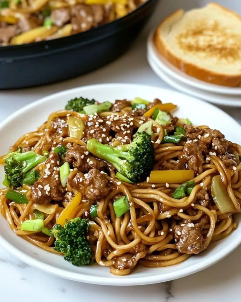 Mongolian Ground Beef Noodles with Vegetables Recipe