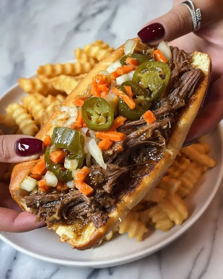 Italian Crockpot Beef Sandwiches with Provolone and Giardiniera Recipe