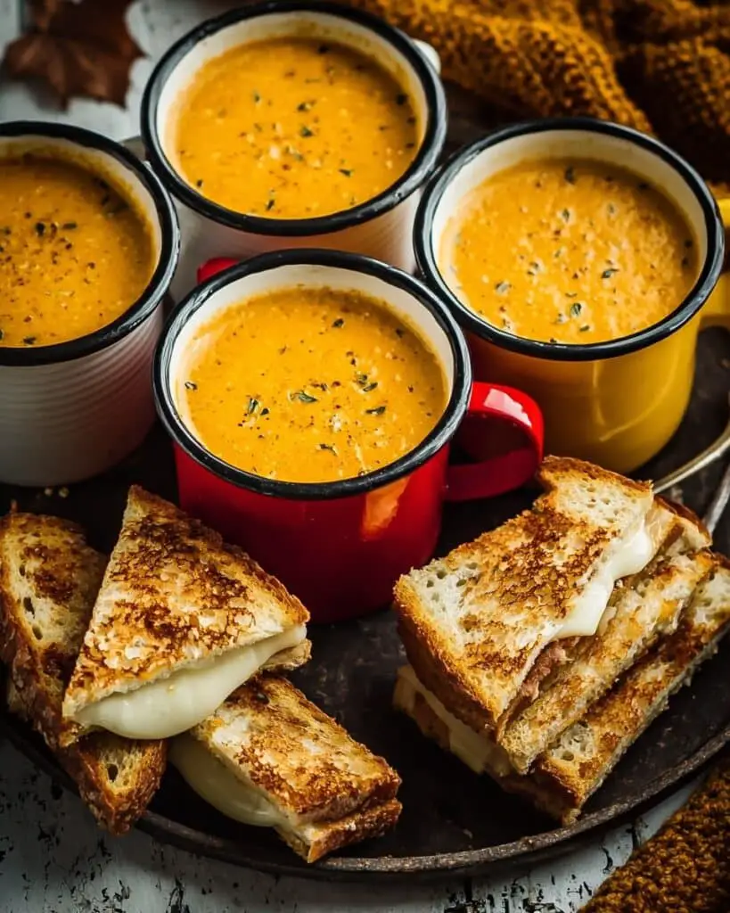 Creamy Pumpkin Soup with Sage-Mozzarella Toasties Recipe