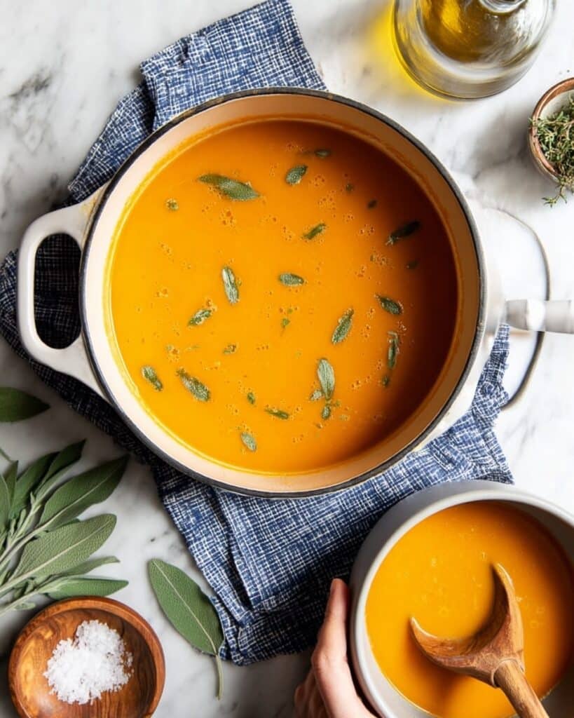 Creamy Butternut Squash Soup with Sage and Ginger Recipe