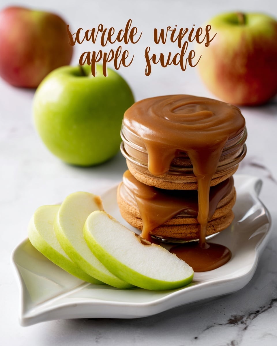 The image shows soft, round apple cider whoopie pies with two golden-brown cake layers each, sandwiching a thick swirl of smooth, creamy light beige filling that has tiny specks for texture. One whoopie pie is broken open on top of the stack, revealing a rich, gooey caramel layer inside on the bottom cake, adding a shiny, golden contrast against the matte cake and cream. The whoopie pies are neatly placed on a white plate with a slightly raised edge, set against a white marbled surface in soft natural light. Photo taken with an iphone --ar 4:5 --v 7