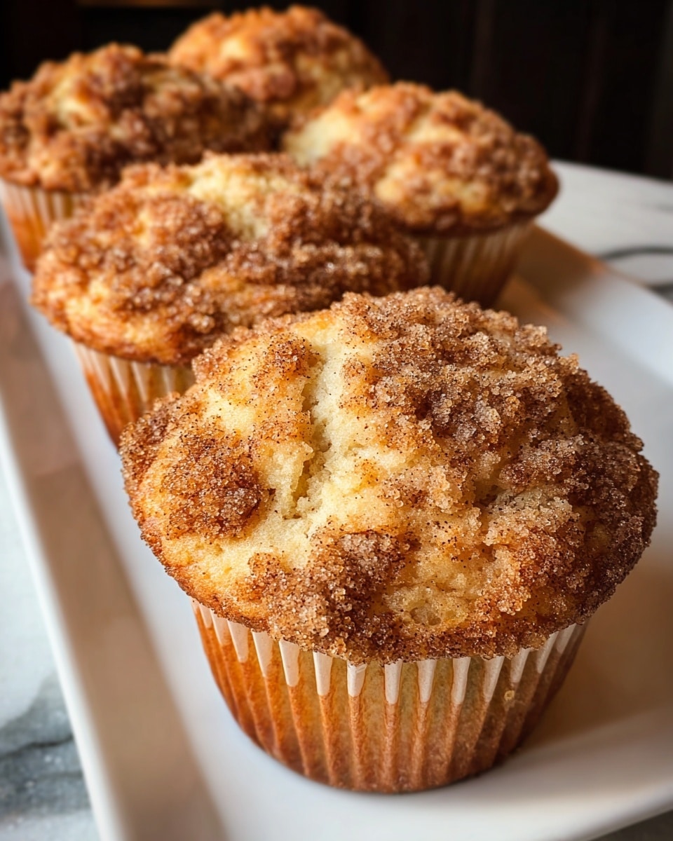 The image shows a close-up of a freshly baked muffin with a golden-brown crumb topping that looks crunchy and sugary. The muffin is wrapped in a ridged brown paper liner and sits on a white plate with a white marbled surface in the background. The crumb topping has a rough texture with small clumps sprinkled over the top, and the muffin base is a warm, slightly darker golden color. There are muffins in the background that are softly out of focus, creating depth in the image. photo taken with an iphone --ar 4:5 --v 7