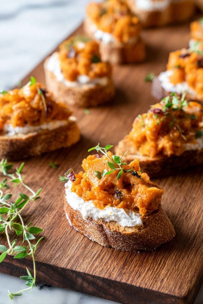 Butternut Squash Crostini with Honeyed Shallots and Fresh Mint Recipe