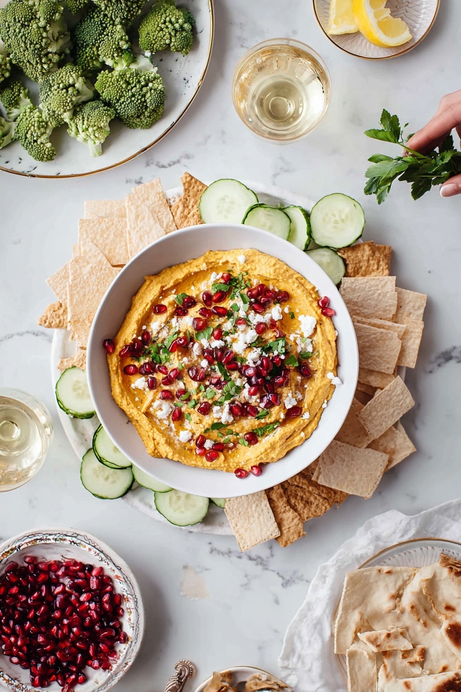 Butternut Squash Hummus with Feta & Pomegranates Recipe - Serving