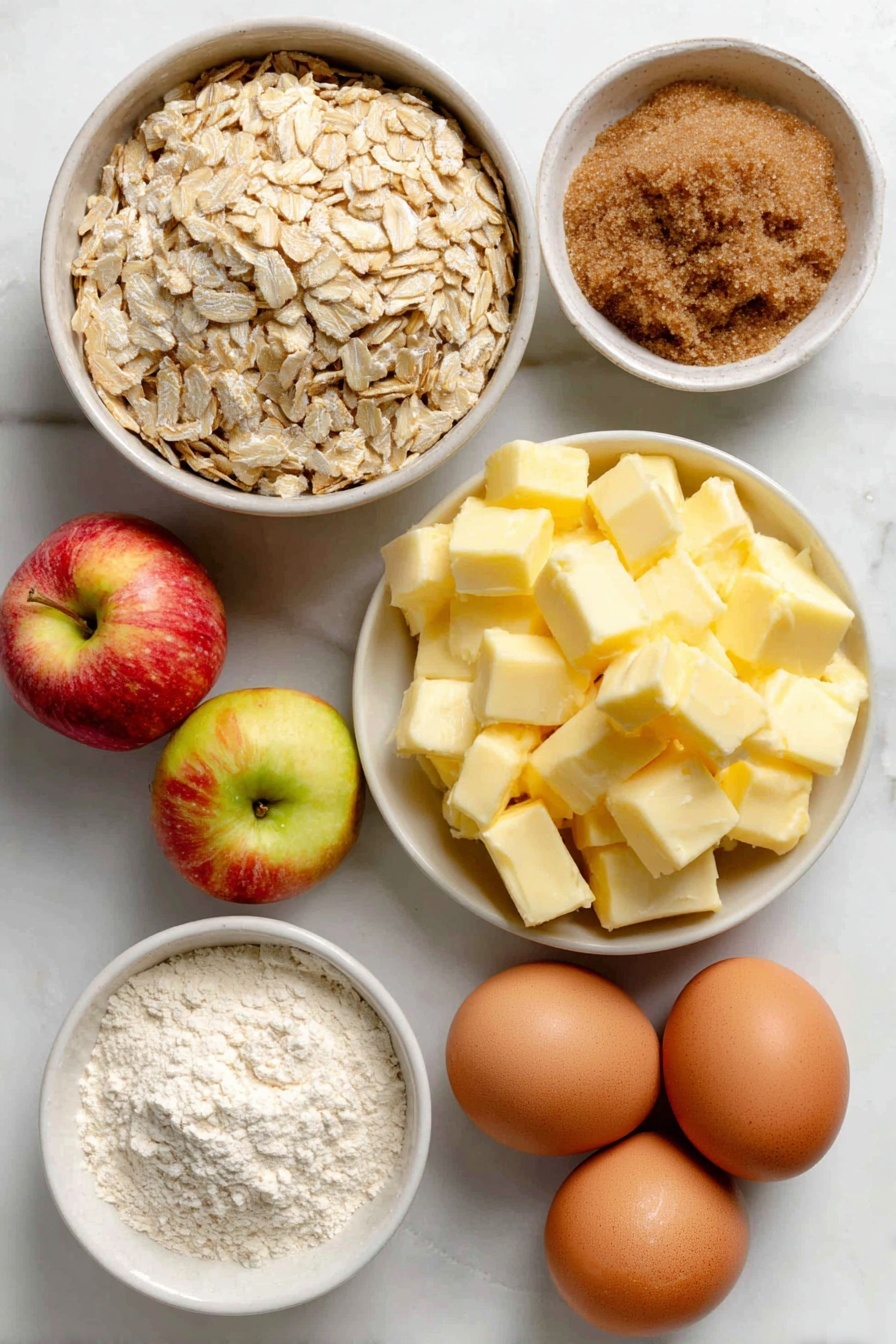 Flat lay of a small white ceramic bowl of warm milk, a small white ceramic bowl with light brown active dry yeast granules, a small white ceramic bowl of fine brown sugar, four tablespoons of salted butter at room temperature on a white ceramic plate, three whole uncracked brown eggs, a small white ceramic bowl of all-purpose flour, a small white ceramic bowl of kosher salt, a small white ceramic bowl of granulated sugar, a small white ceramic bowl of ground cinnamon, two chopped Honeycrisp apples on a white ceramic plate, a small white ceramic bowl of cream cheese at room temperature, a small white ceramic bowl of maple syrup, a small white ceramic bowl of powdered sugar, a small white ceramic bowl containing vanilla extract, all arranged symmetrically and balanced, placed on a clean white marble surface, soft natural light, photo taken with an iPhone, professional food photography style, fresh ingredients, white ceramic bowls, no bottles, no duplicates, no utensils, no packaging --ar 2:3 --v 7 --p awthu7i m7354615311229779997 - Apple Cinnamon Rolls with Brown Butter Maple Icing, cinnamon apple rolls, fall breakfast recipes, homemade apple cinnamon rolls, brown butter maple glaze