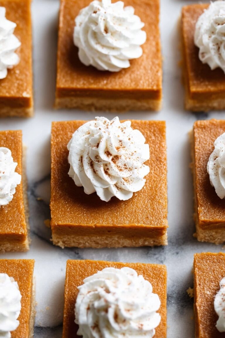 Pumpkin Pie Bars with Shortbread Crust and Whipped Cream Recipe
