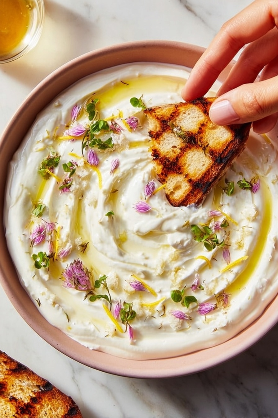 Whipped Ricotta with Honey, Lemon Zest, and Thyme on Grilled Baguette Recipe - Serving