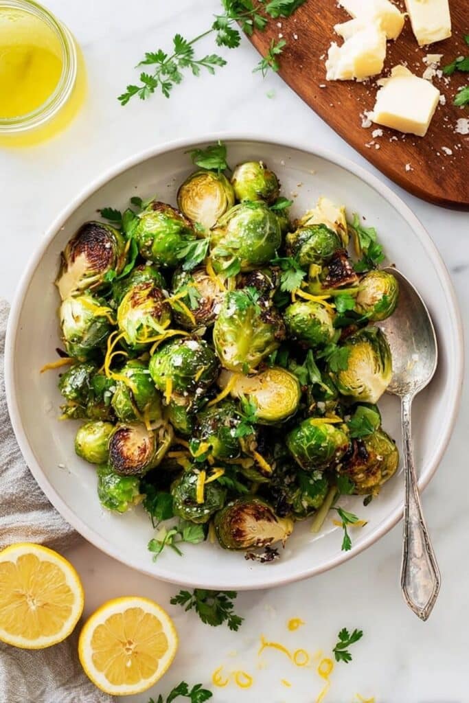Roasted Brussels Sprouts with Lemon, Parmesan, and Thyme Recipe