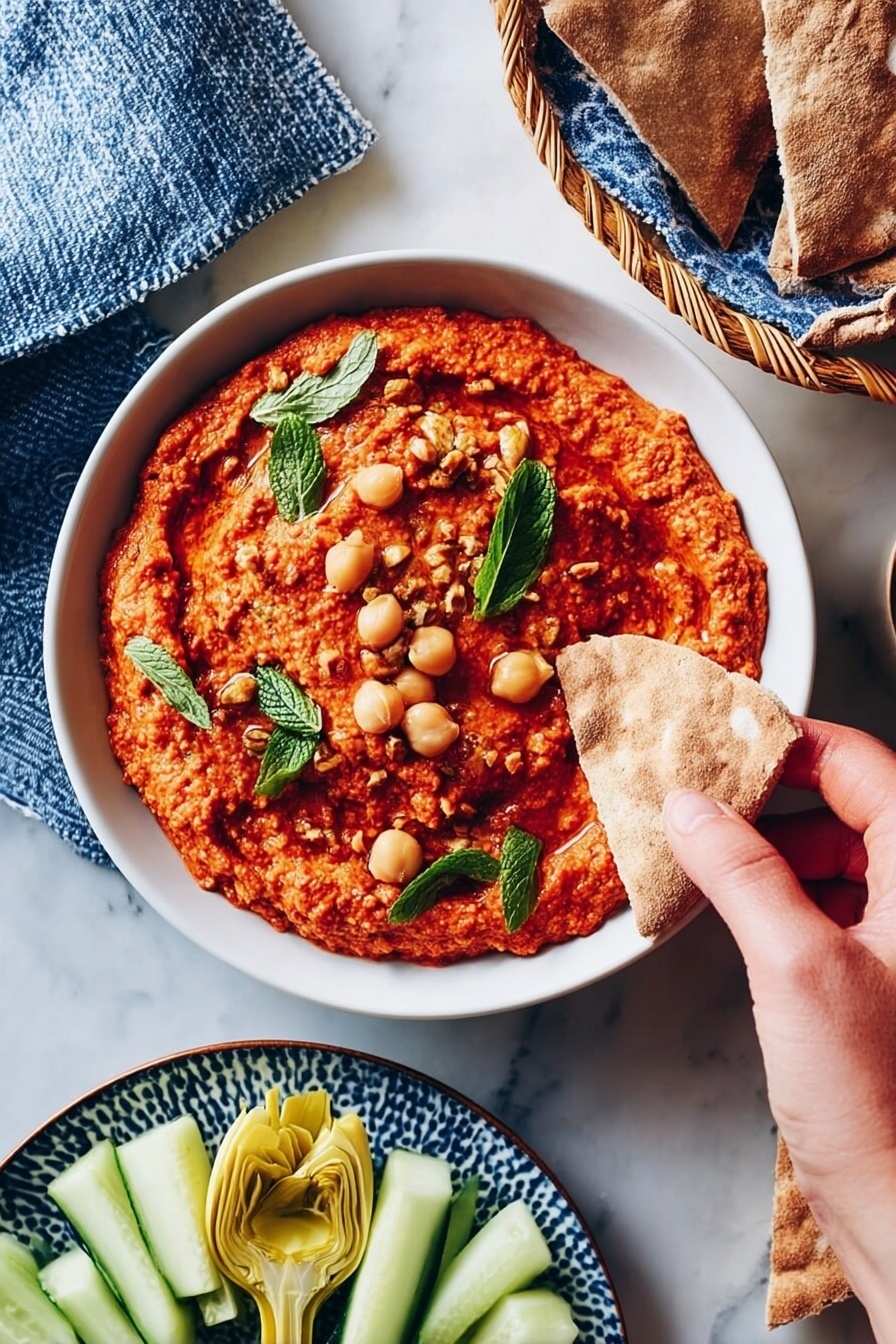 Muhammara: Roasted Red Pepper and Walnut Spread with Pomegranate Molasses Recipe - Serving
