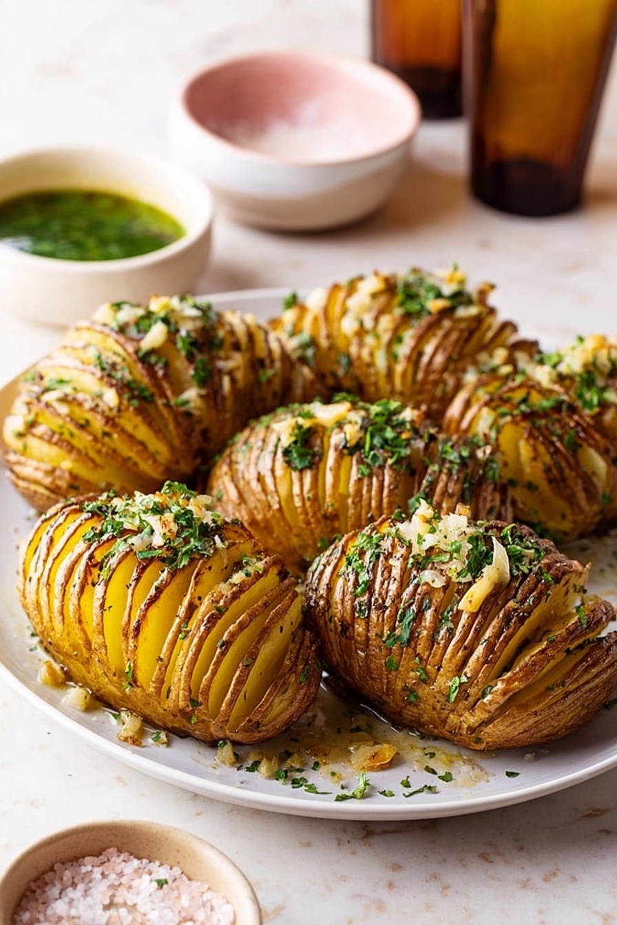 Crispy Hasselback Potatoes with Garlic Butter Recipe - Serving