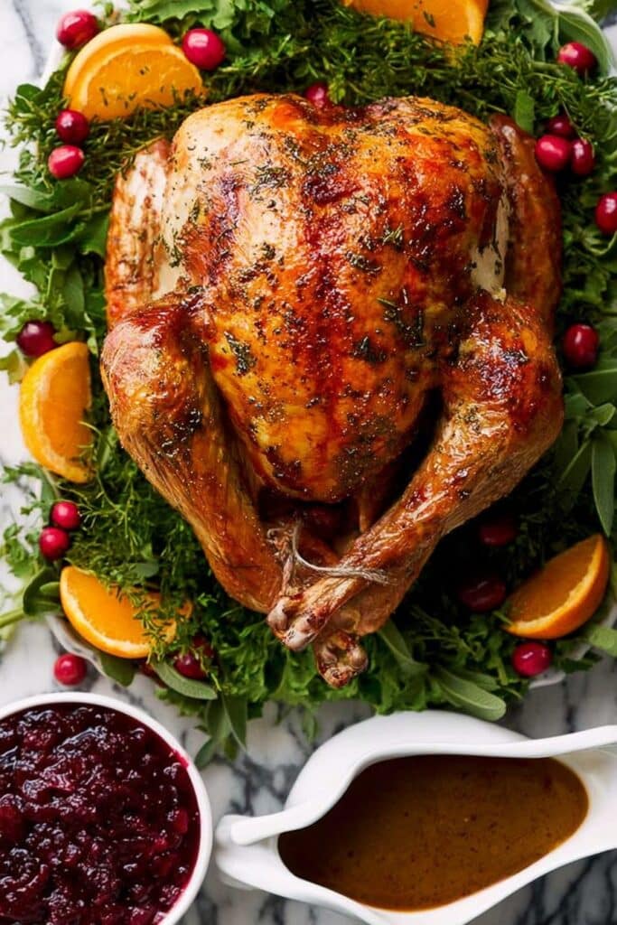 Juicy Roast Turkey with Herb Butter and Garlic-White Wine Baste Recipe