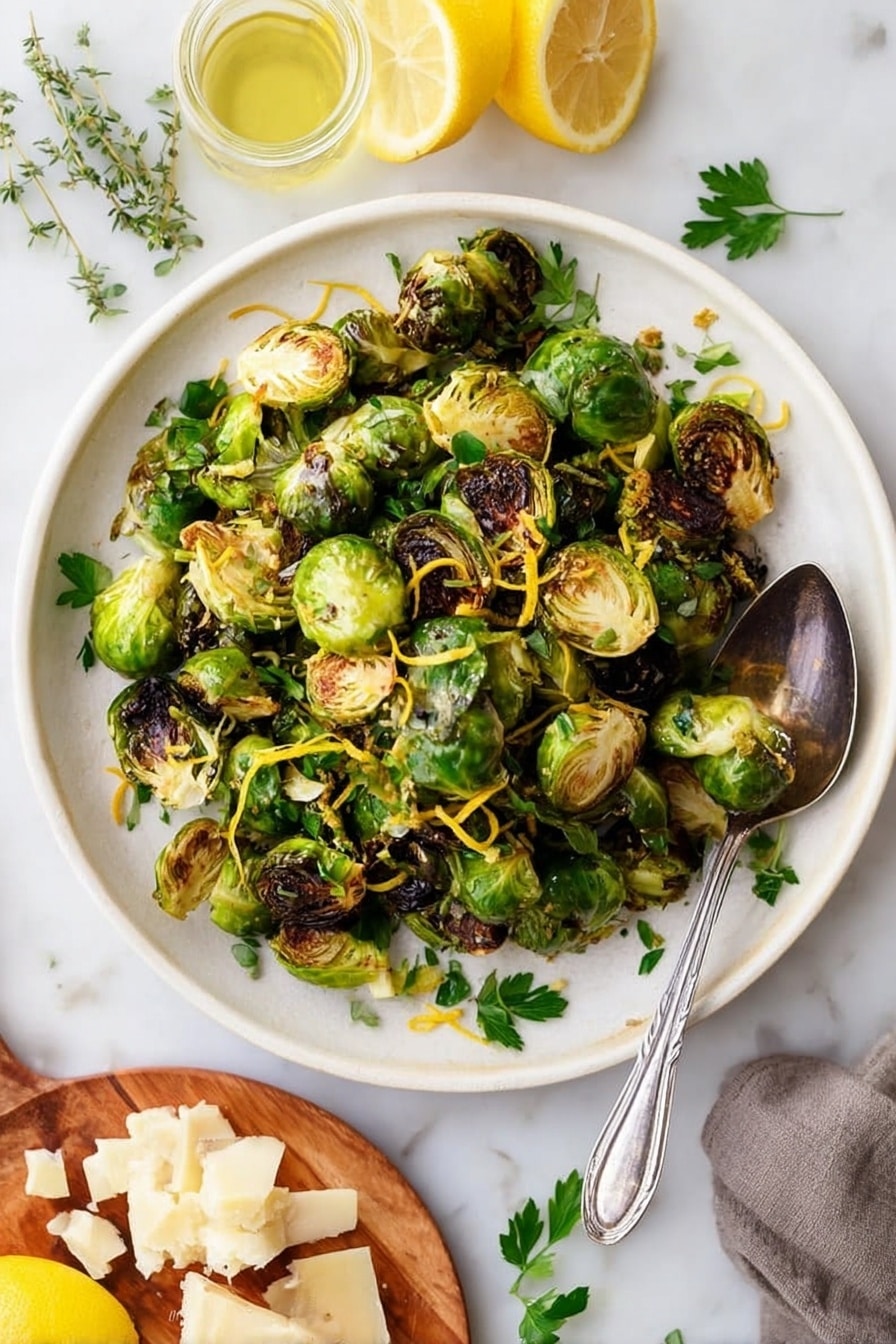 Roasted Brussels Sprouts with Lemon, Parmesan, and Thyme Recipe - Serving
