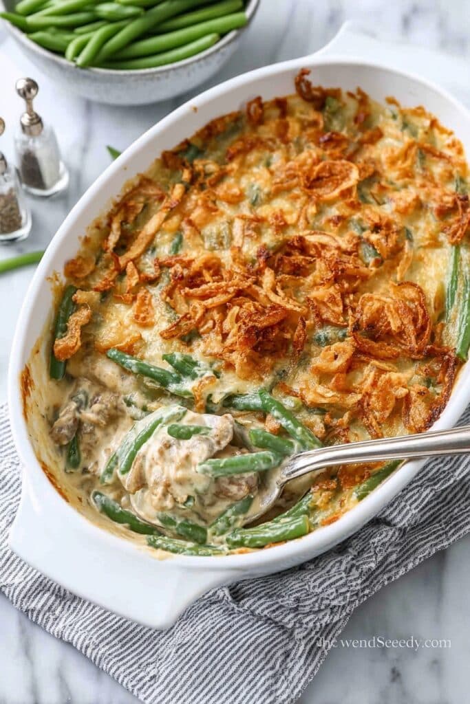 Creamy Green Bean Casserole with Crispy Onion Topping Recipe