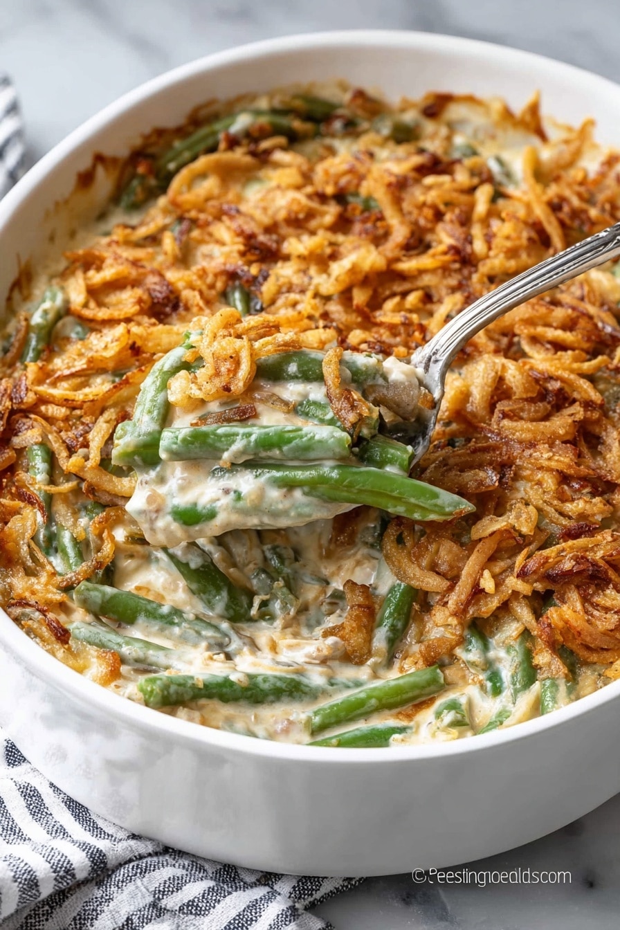 Creamy Green Bean Casserole with Crispy Onion Topping Recipe - Serving