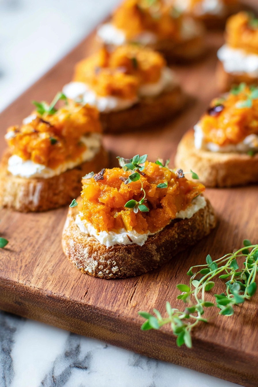 Butternut Squash Crostini with Honeyed Shallots and Fresh Mint Recipe - Serving