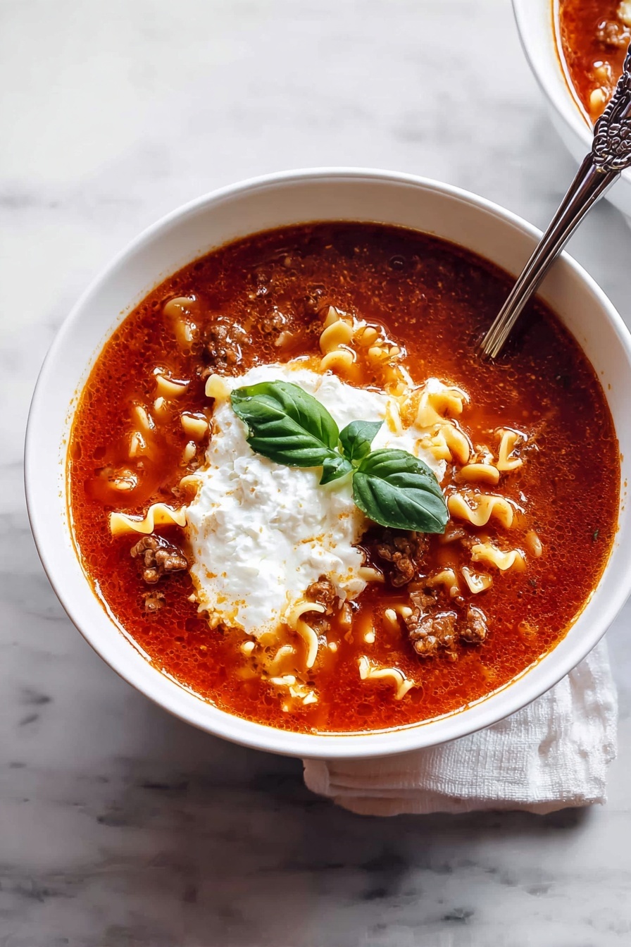 Lasagna Soup with Ricotta and Mozzarella Recipe - Serving