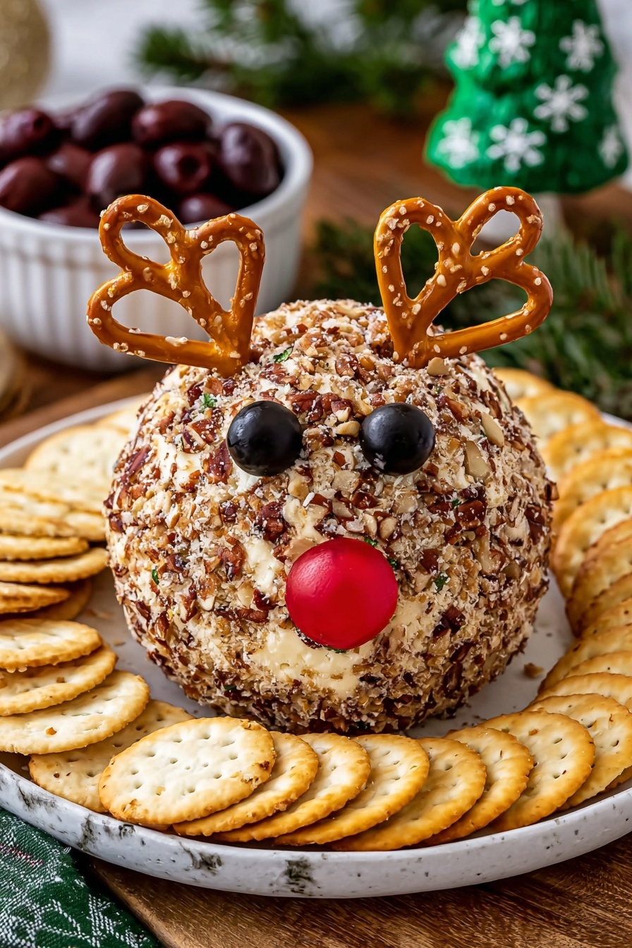 Reindeer Cheese Ball with Pretzels and Nuts Recipe - Serving