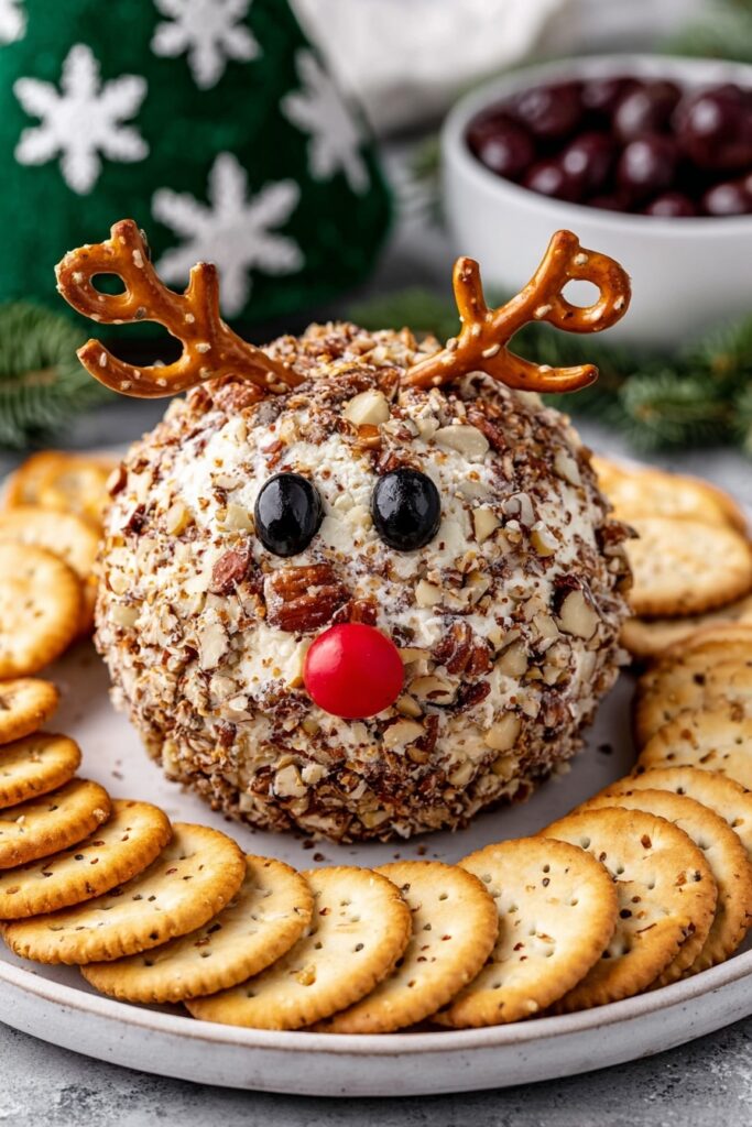 Reindeer Cheese Ball with Pretzels and Nuts Recipe