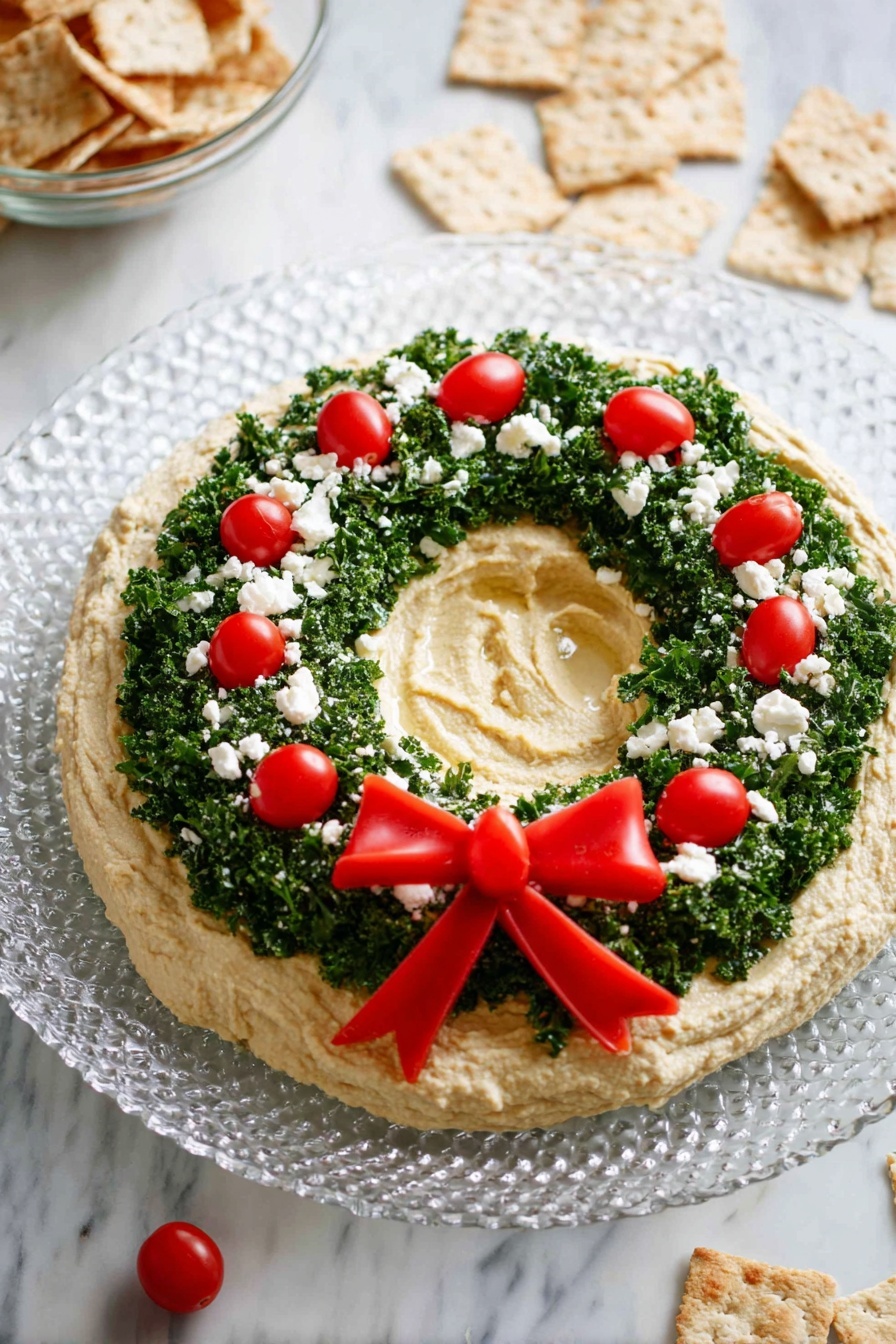 Christmas Hummus Wreath Appetizer Recipe - Serving