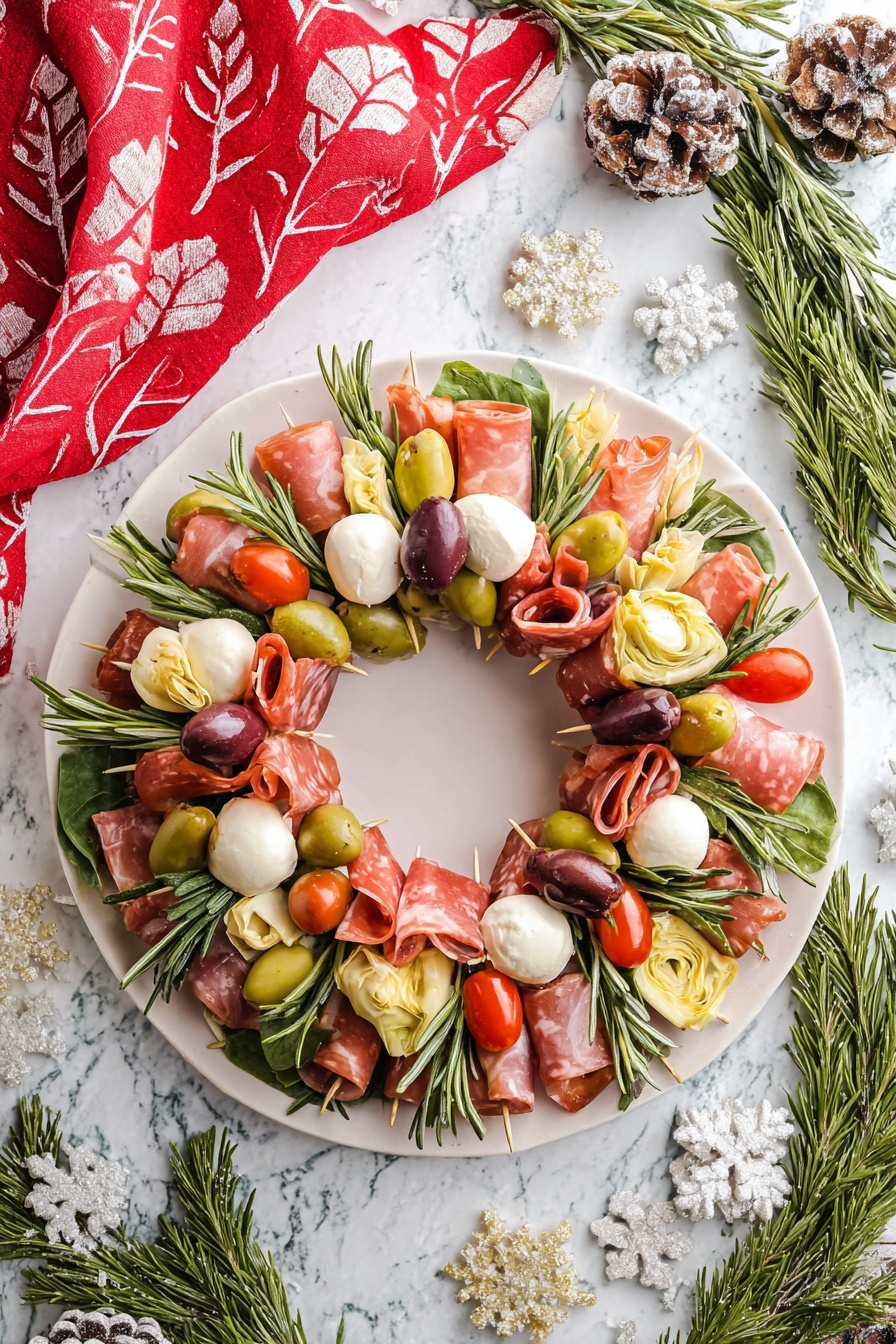 Antipasto Wreath with Mozzarella and Olives Recipe - Serving
