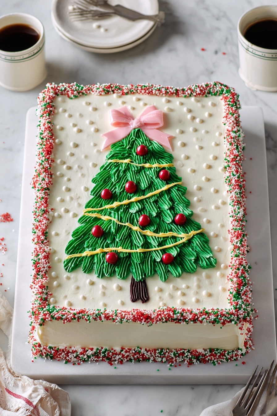 Festive Christmas Sheet Cake with Green Frosting Recipe - Serving