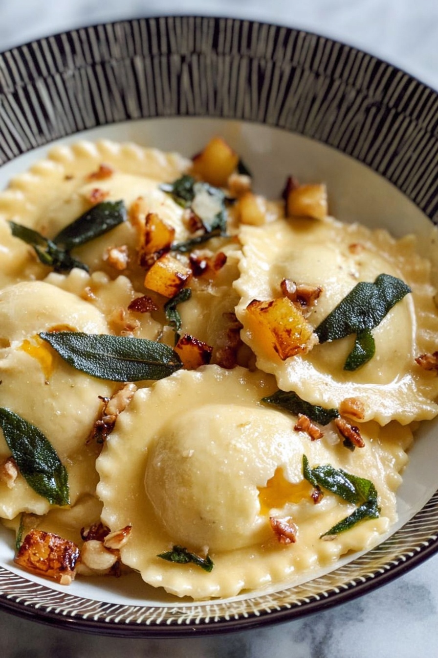 Pumpkin Ravioli with Apple Sage Butter Sauce Recipe - Serving